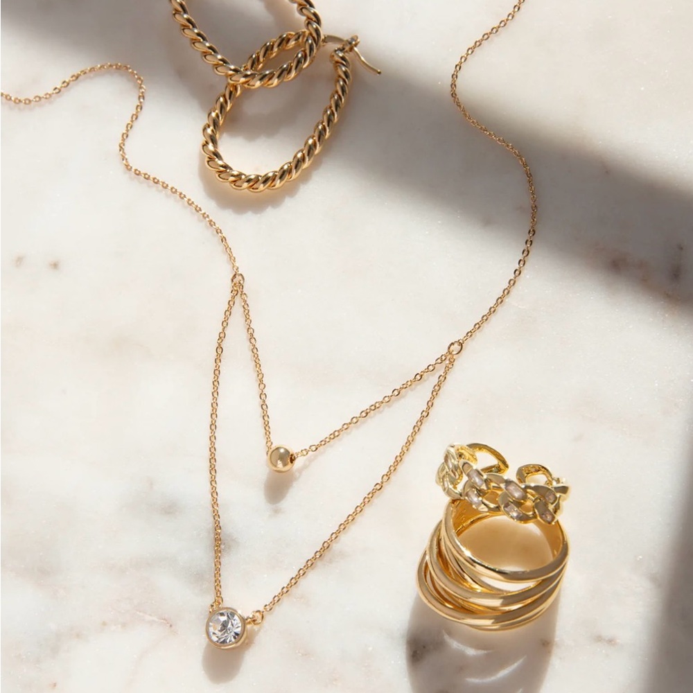NWT Marlyn Schiff Double Layered Gold Tone Necklace - Picture 3 of 6